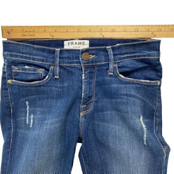 Frame Distressed Skinny Jeans Womens 27 Blue Dark Wash Casualwear Everyday Denim - Picture 9 of 15